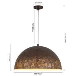 Hand-Applied Aged Bronze Patina Oversized Metal Dome Pendant