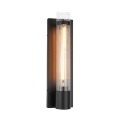 Industrial Black Reeded Glass Linear Tube Wall Light