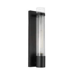 Industrial Black Reeded Glass Linear Tube Wall Light