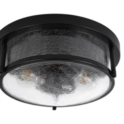 Industrial Black Round Crackled Glass Flush Mount Light