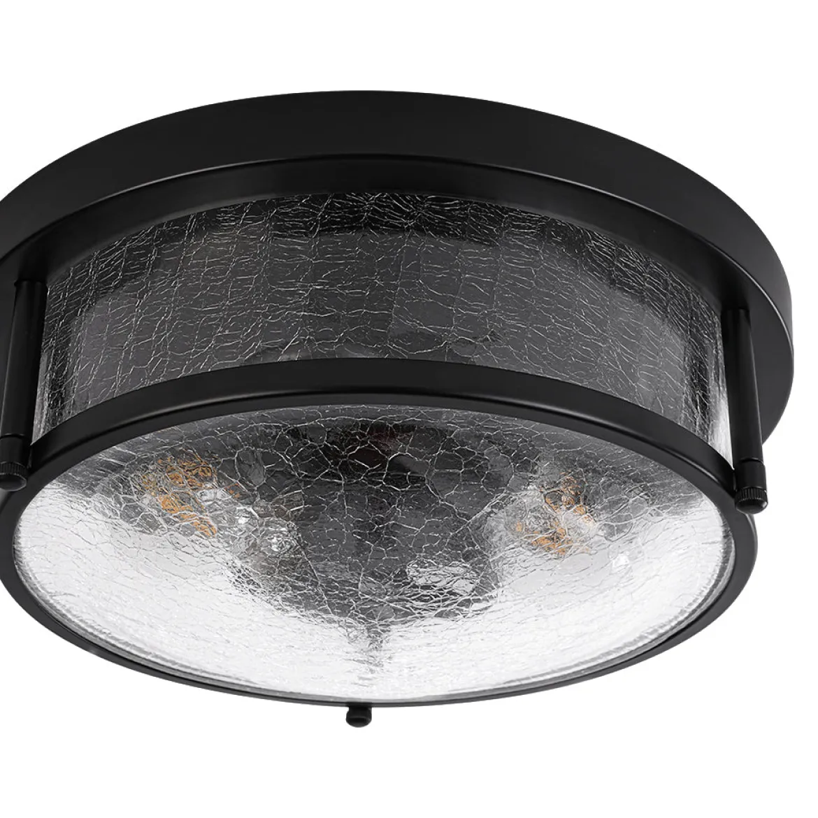 Industrial Black Round Crackled Glass Flush Mount Light