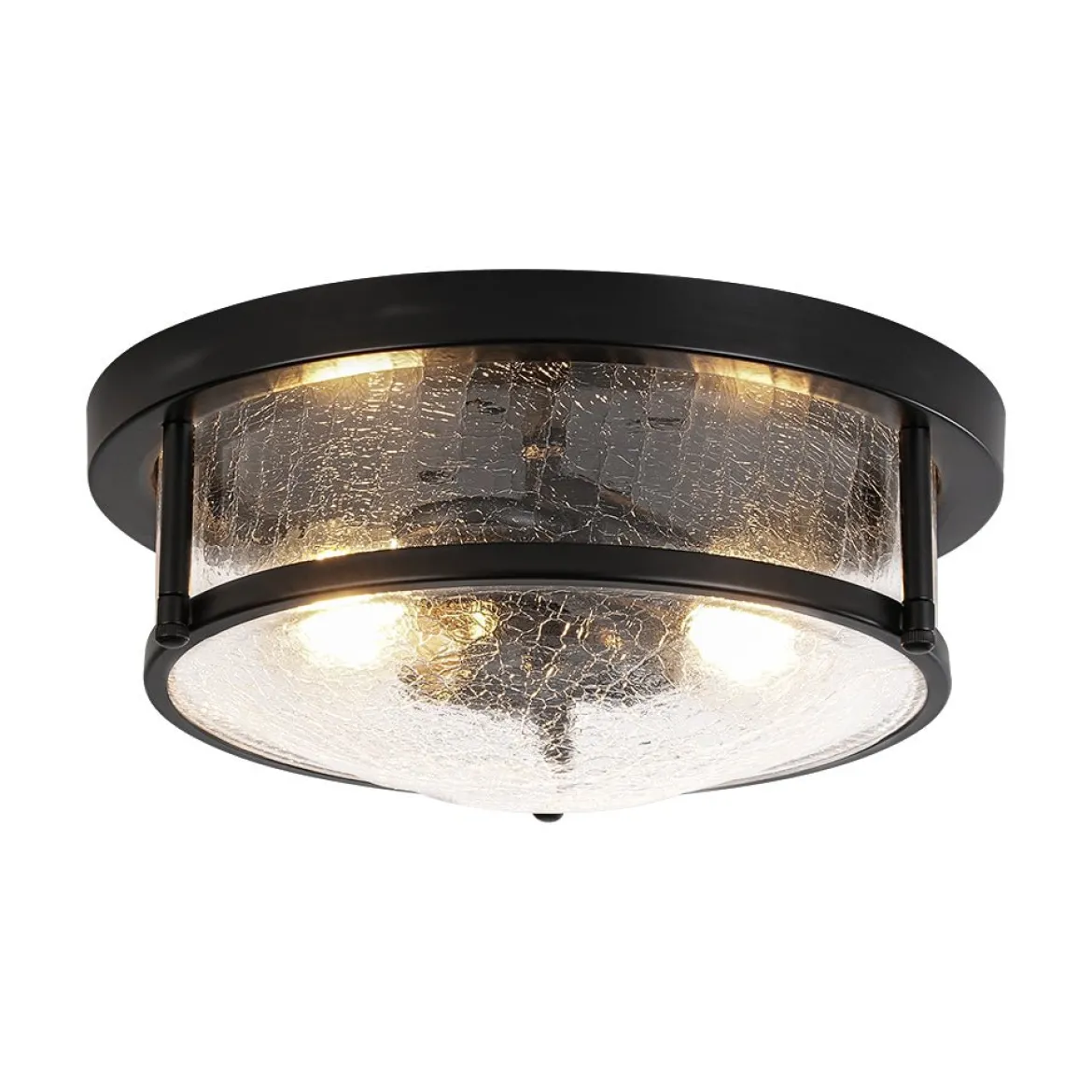 Industrial Black Round Crackled Glass Flush Mount Light
