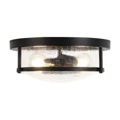 Industrial Black Round Crackled Glass Flush Mount Light