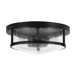 Industrial Black Round Crackled Glass Flush Mount Light