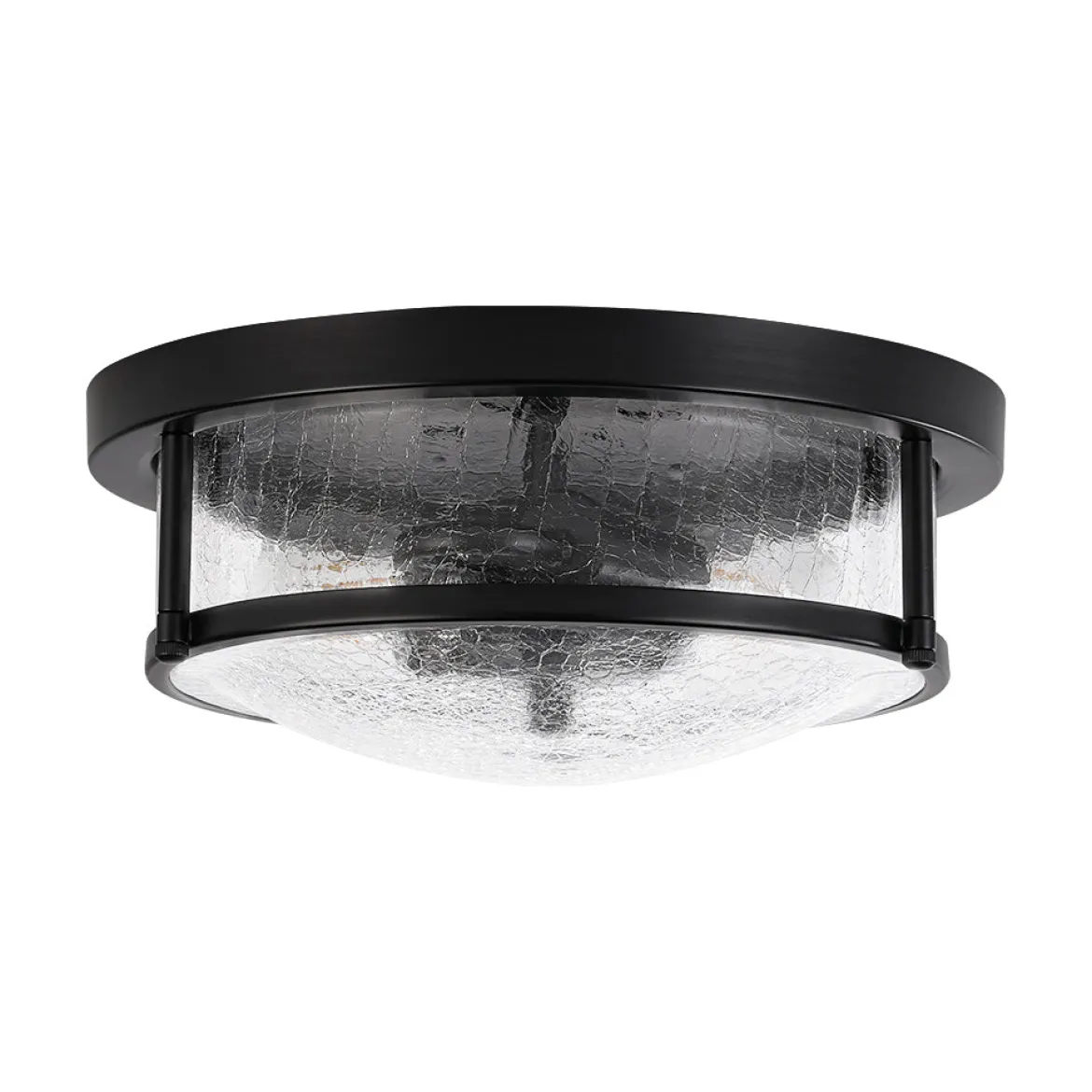 Industrial Black Round Crackled Glass Flush Mount Light