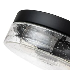 Industrial Black Round Seeded Glass Flush Mount Light
