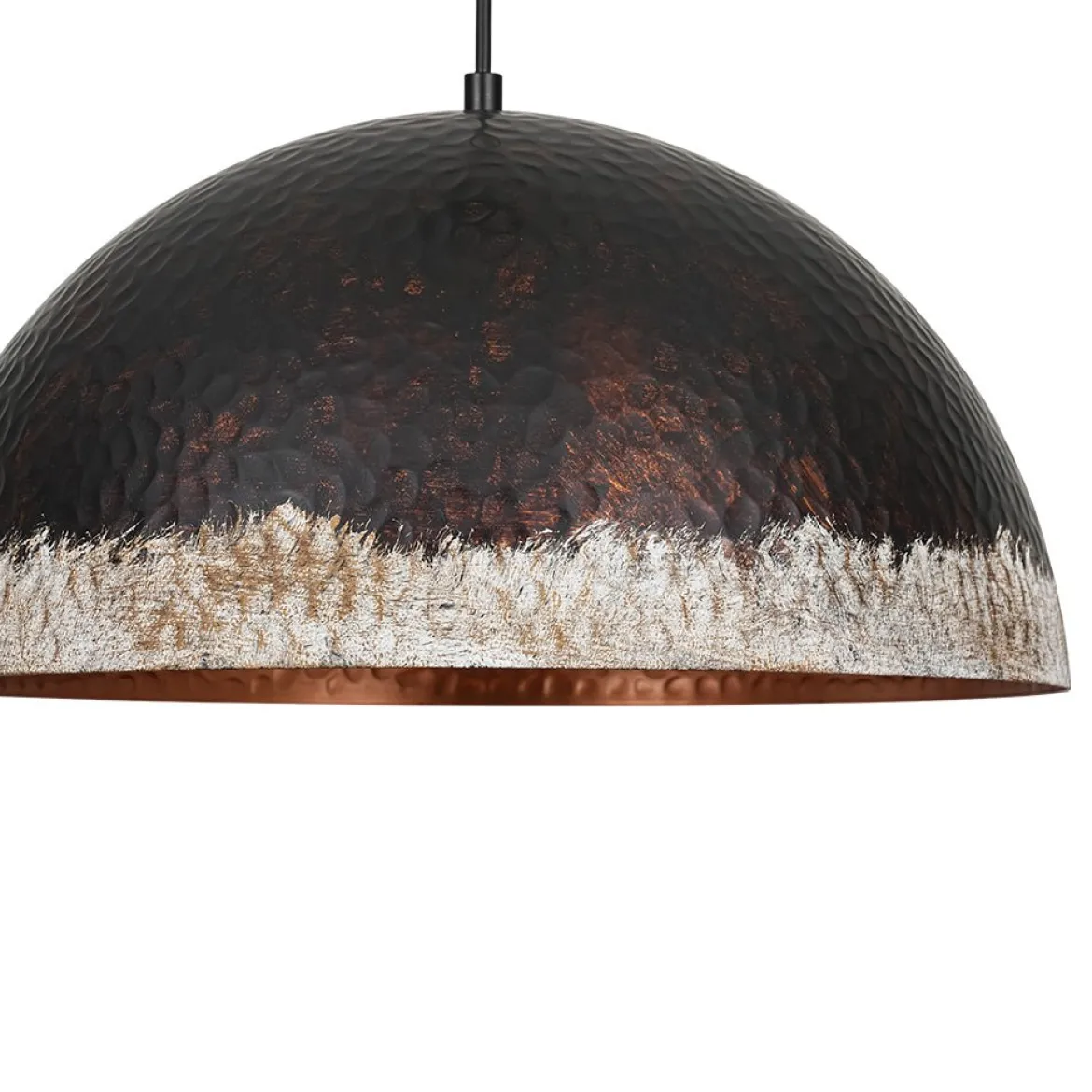 Industrial Dark Rusty Hammered Metal Dome Pendant