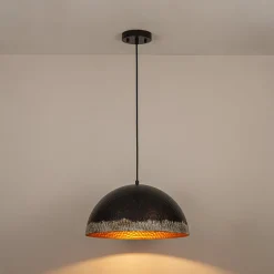 Industrial Dark Rusty Hammered Metal Dome Pendant