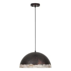Industrial Dark Rusty Hammered Metal Dome Pendant