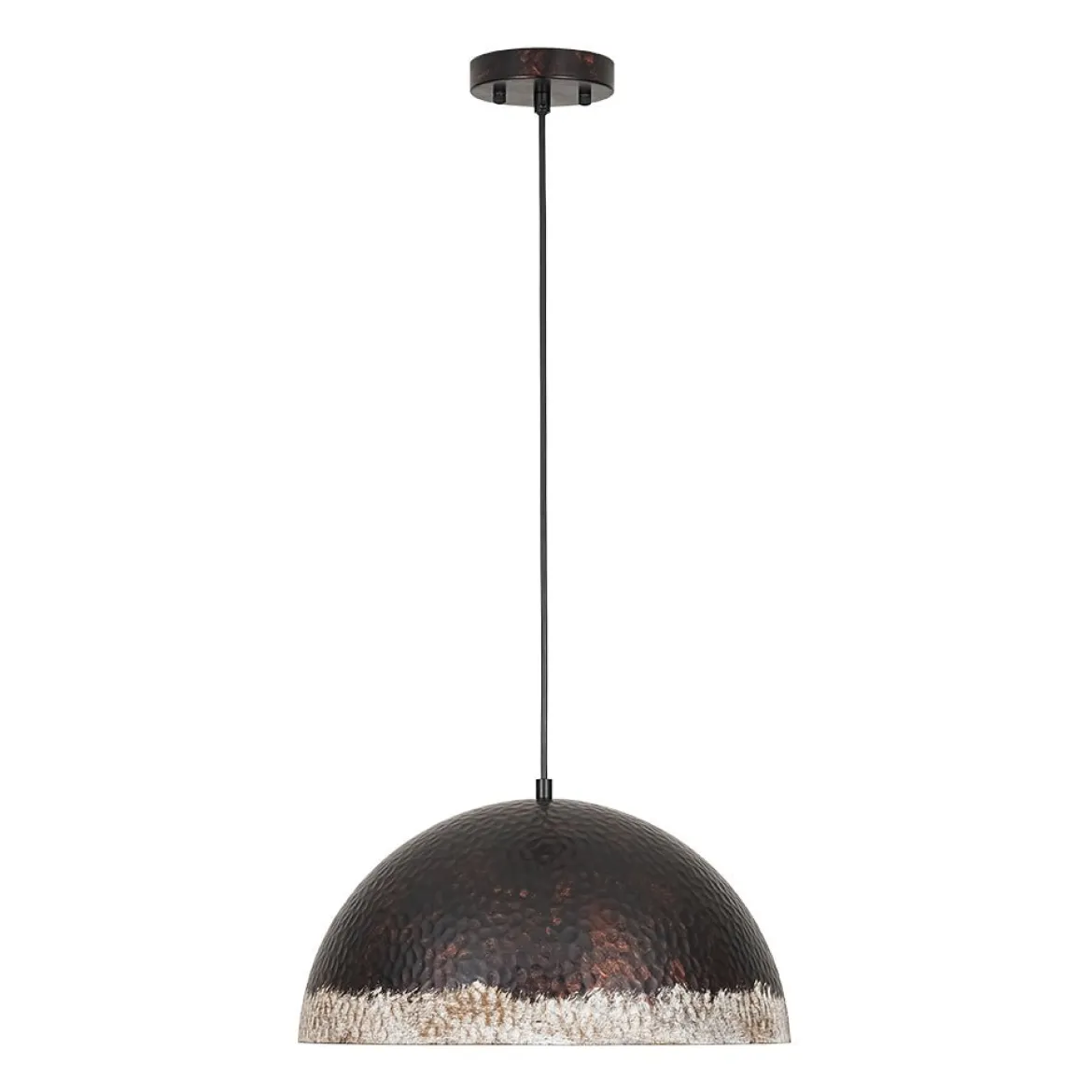 Industrial Dark Rusty Hammered Metal Dome Pendant