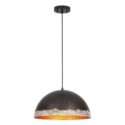 Industrial Dark Rusty Hammered Metal Dome Pendant