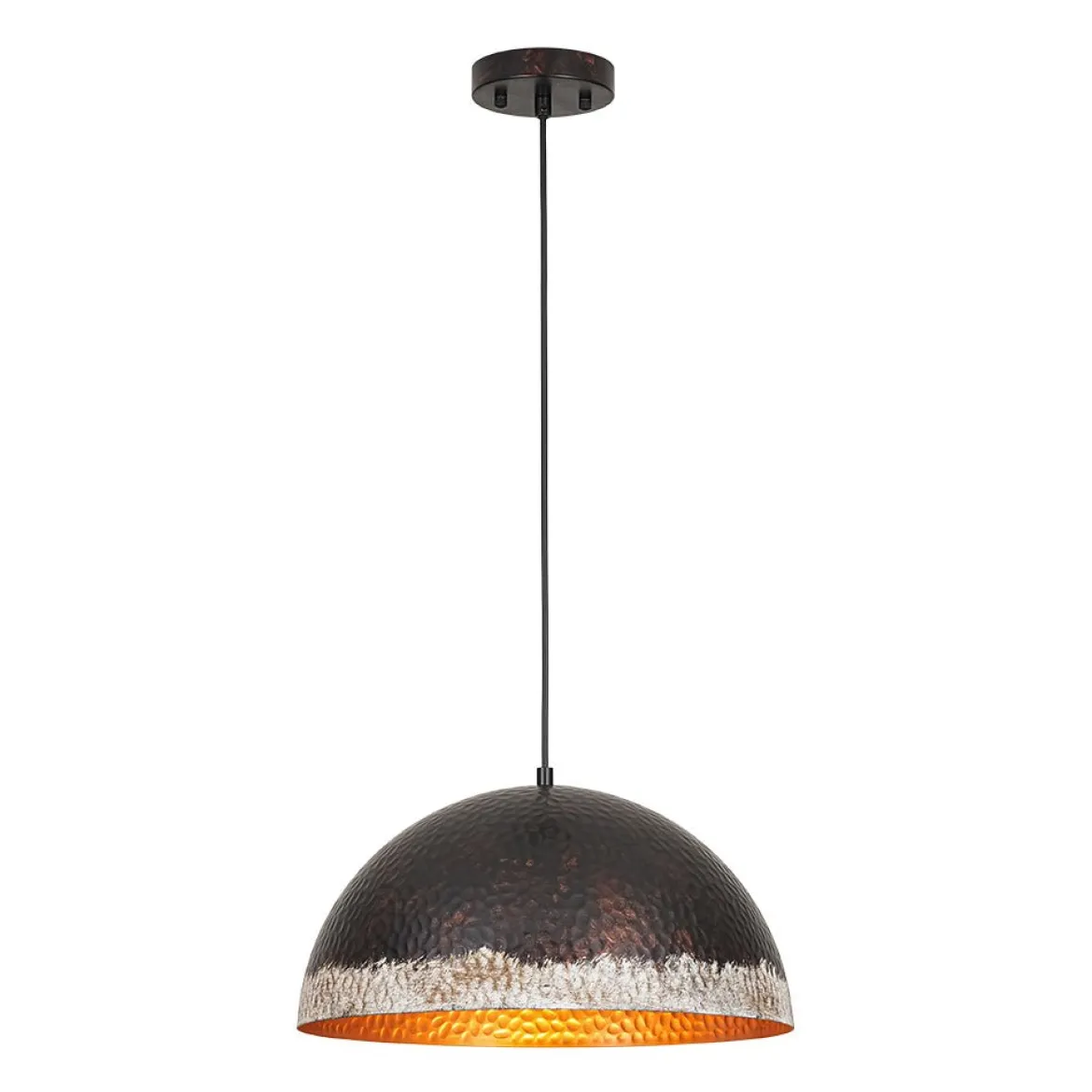 Industrial Dark Rusty Hammered Metal Dome Pendant