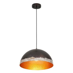 Industrial Dark Rusty Hammered Metal Dome Pendant