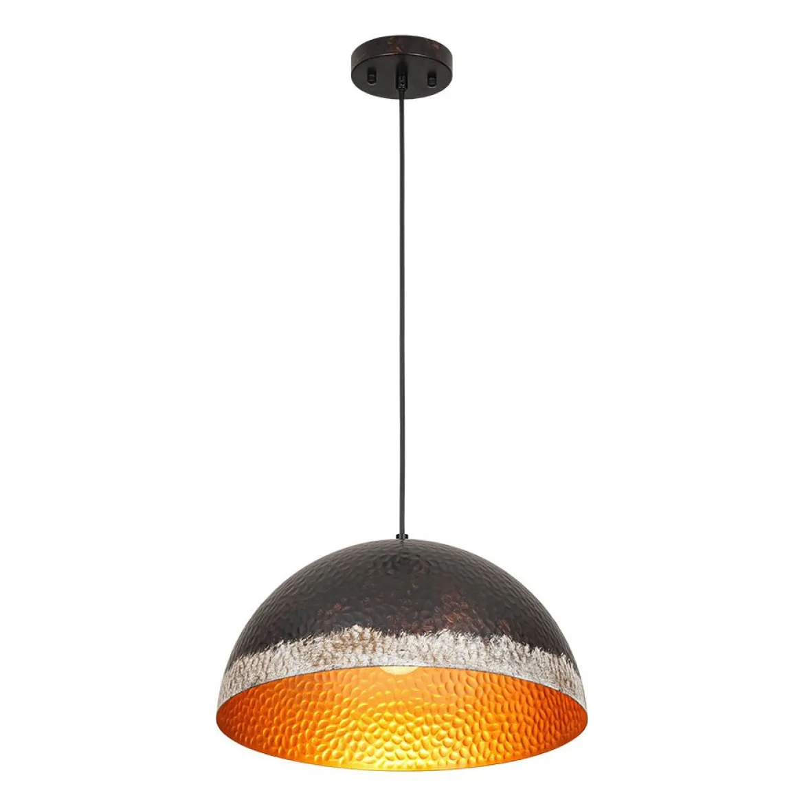 Industrial Dark Rusty Hammered Metal Dome Pendant