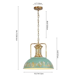 Industrial Farmhouse Distressed Teal Gold Metal Dome Pendant