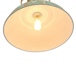 Industrial Farmhouse Distressed Teal Gold Metal Dome Pendant