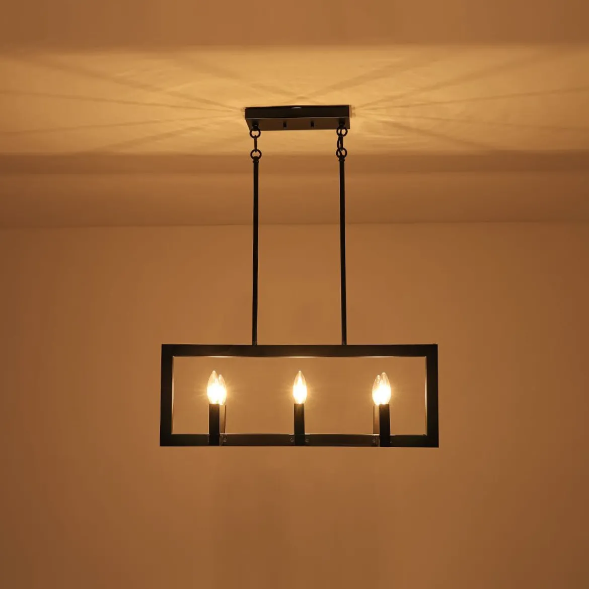 Industrial 6-Light Candle Style Black Rectangular Island Chandelier