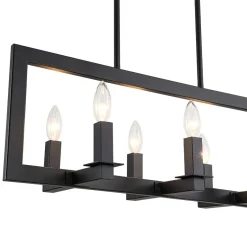 Industrial 6-Light Candle Style Black Rectangular Island Chandelier