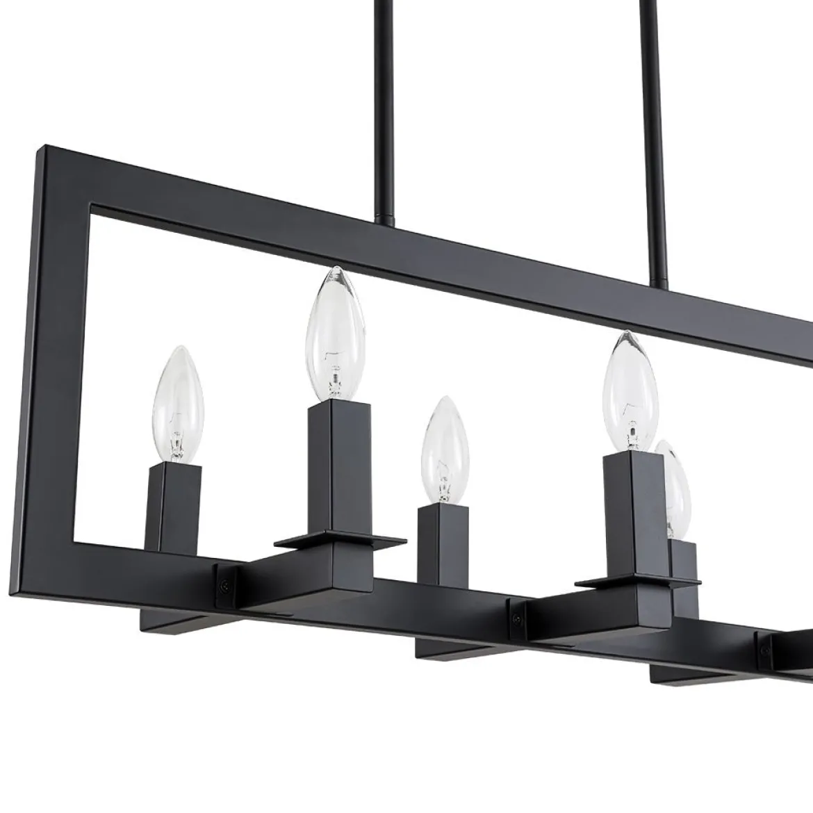 Industrial 6-Light Candle Style Black Rectangular Island Chandelier