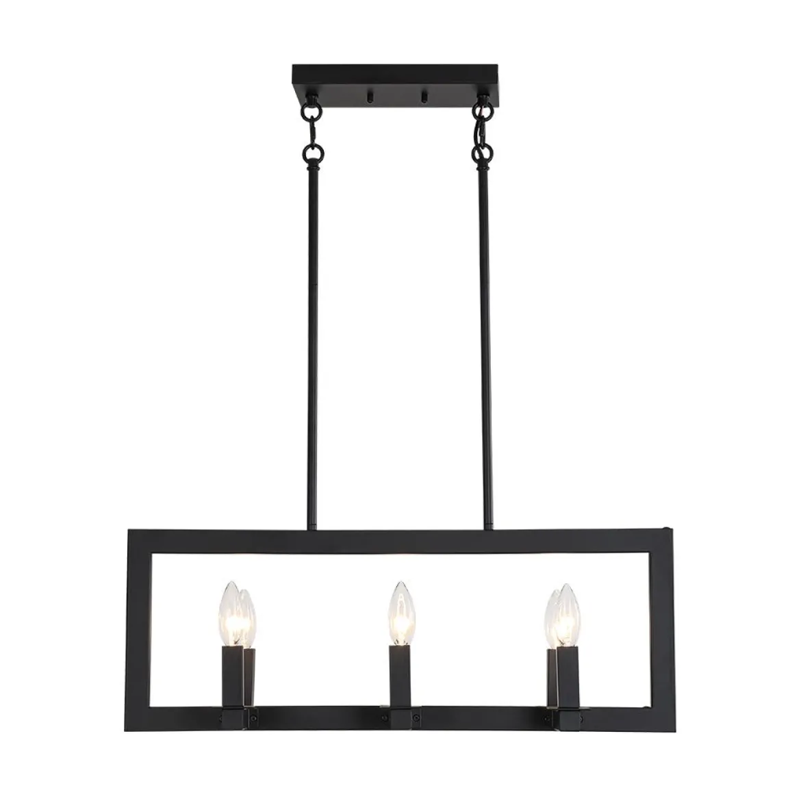 Industrial 6-Light Candle Style Black Rectangular Island Chandelier