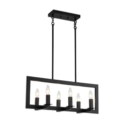 Industrial 6-Light Candle Style Black Rectangular Island Chandelier