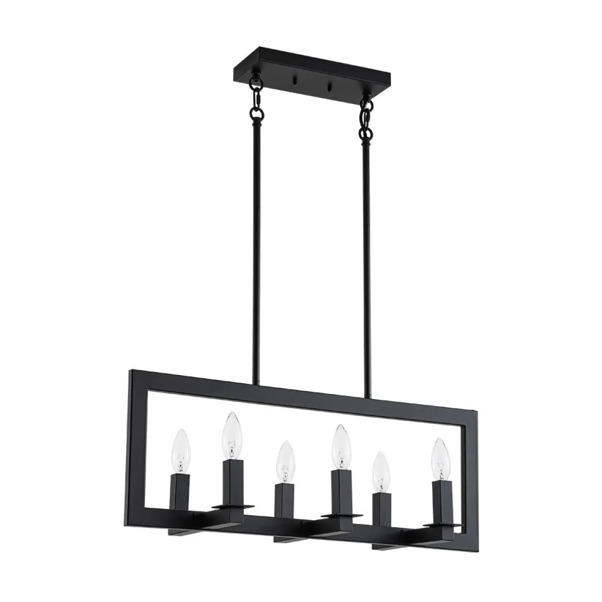 Industrial 6-Light Candle Style Black Rectangular Island Chandelier