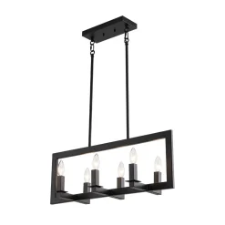 Industrial 6-Light Candle Style Black Rectangular Island Chandelier