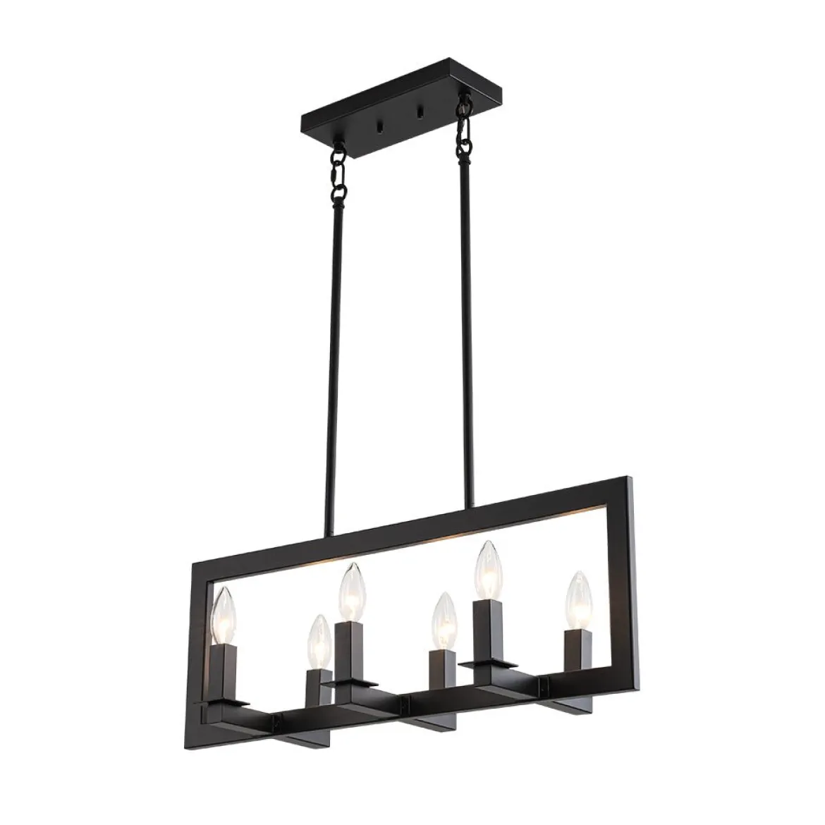 Industrial 6-Light Candle Style Black Rectangular Island Chandelier