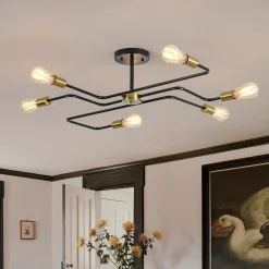 Industrial 6-Light Pipeline Sputnik Semi Flush Mount