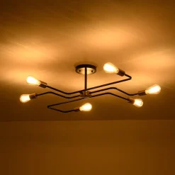 Industrial 6-Light Pipeline Sputnik Semi Flush Mount