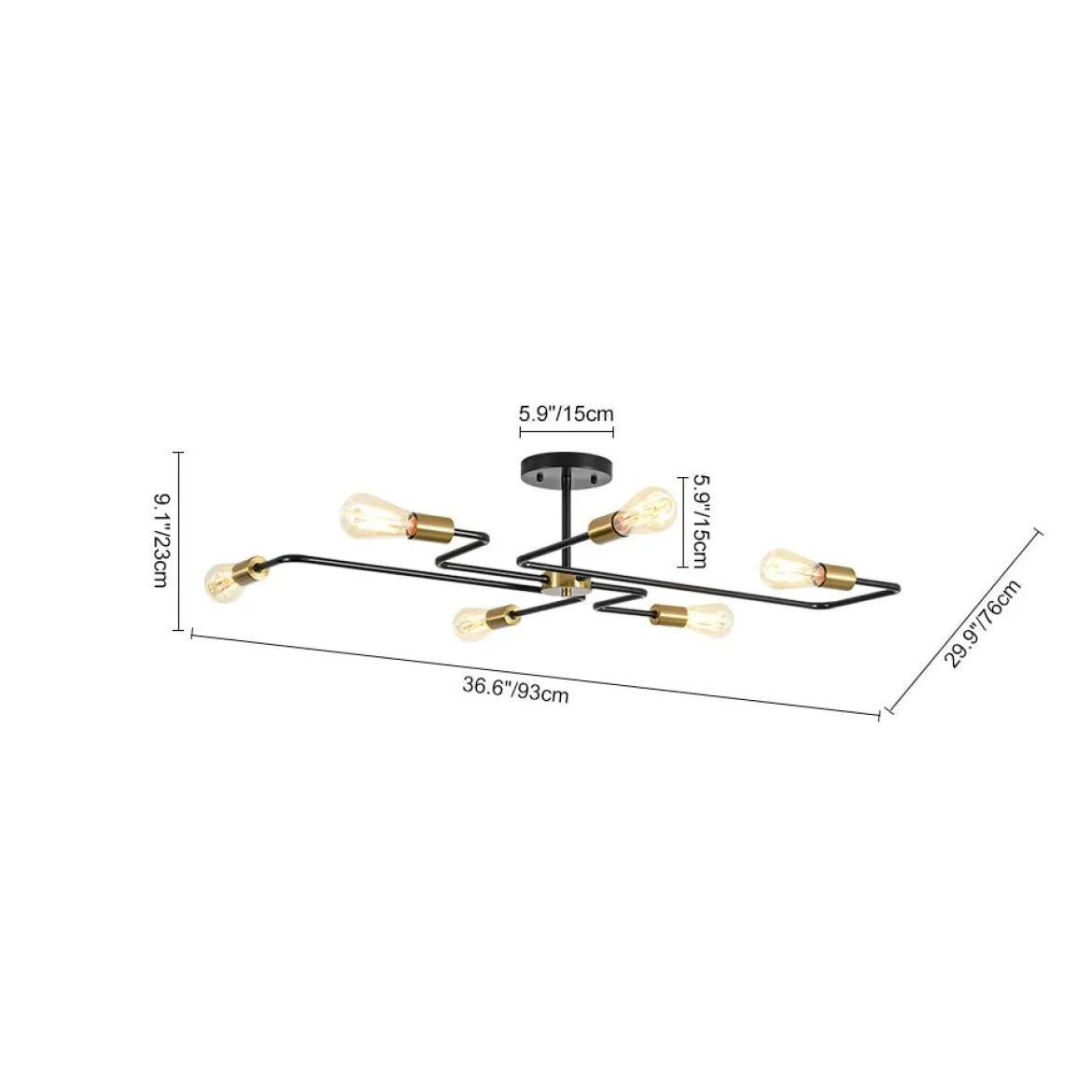 Industrial 6-Light Pipeline Sputnik Semi Flush Mount