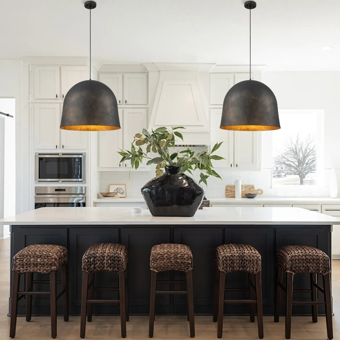 Industrial Oversized Iron Bell Dome Pendant Light Black Gold Powder