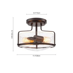 Industrial Round Seeded Glass Semi Flush Mount Light