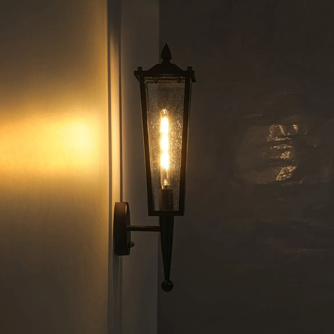 IP23 Black Manor 1-Light Lantern Outdoor Wall Sconce