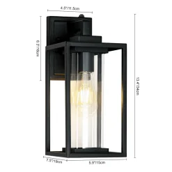IP23 Black Rectangular Outdoor Lantern Wall Sconce