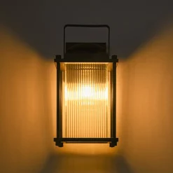 IP23 Black Ribbed Glass Square Outdoor Wall Lantern