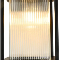IP23 Black Ribbed Glass Square Outdoor Wall Lantern