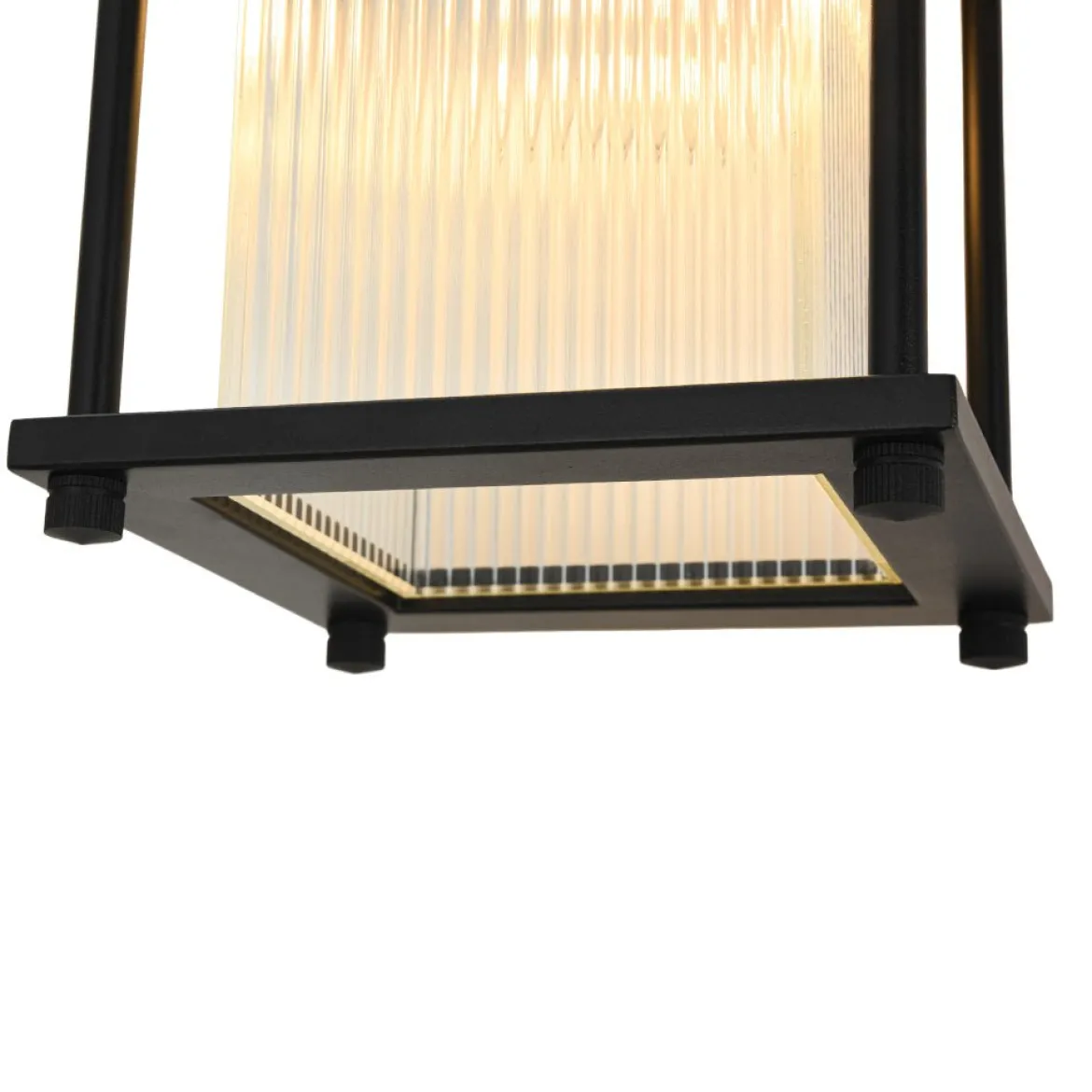 IP23 Black Ribbed Glass Square Outdoor Wall Lantern