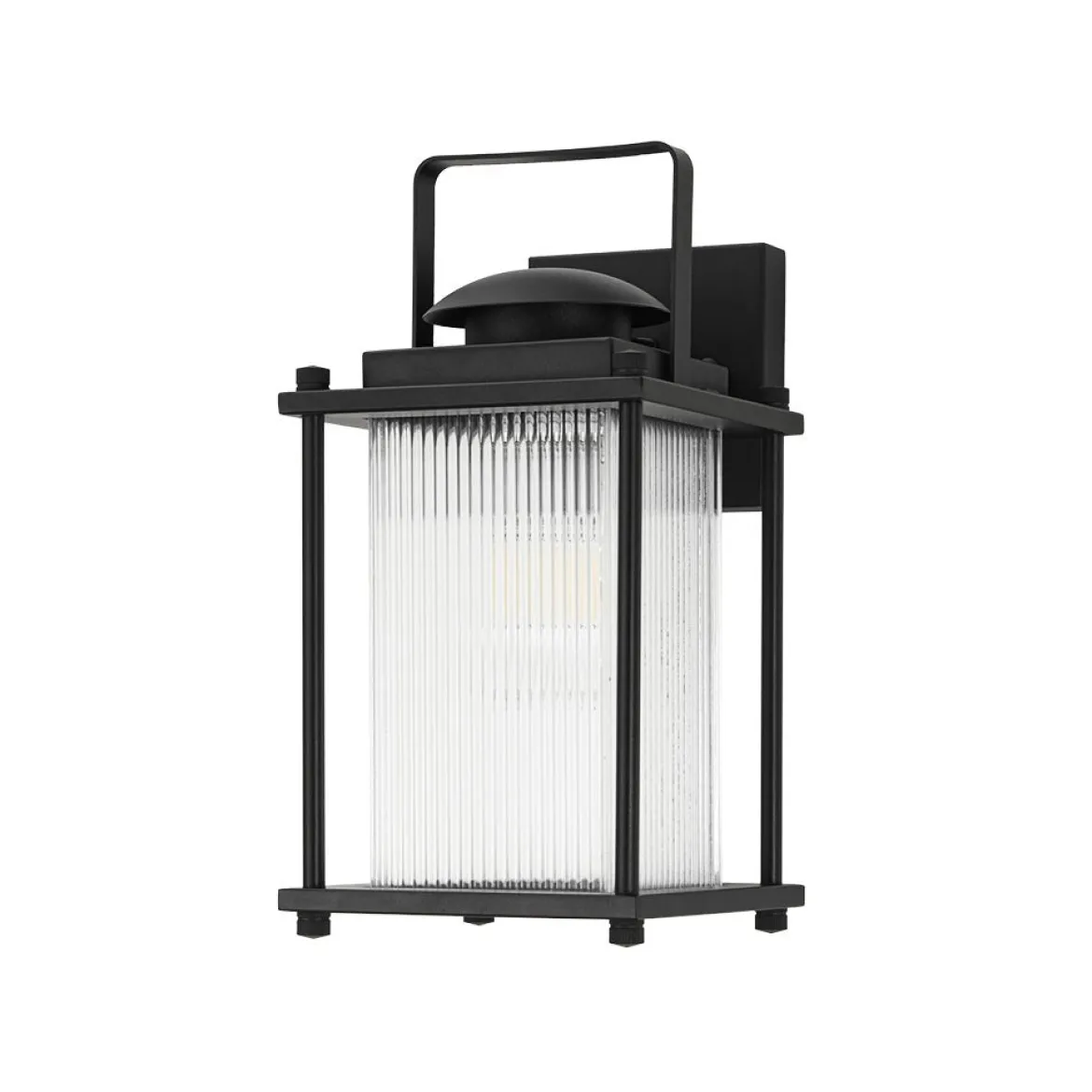 IP23 Black Ribbed Glass Square Outdoor Wall Lantern