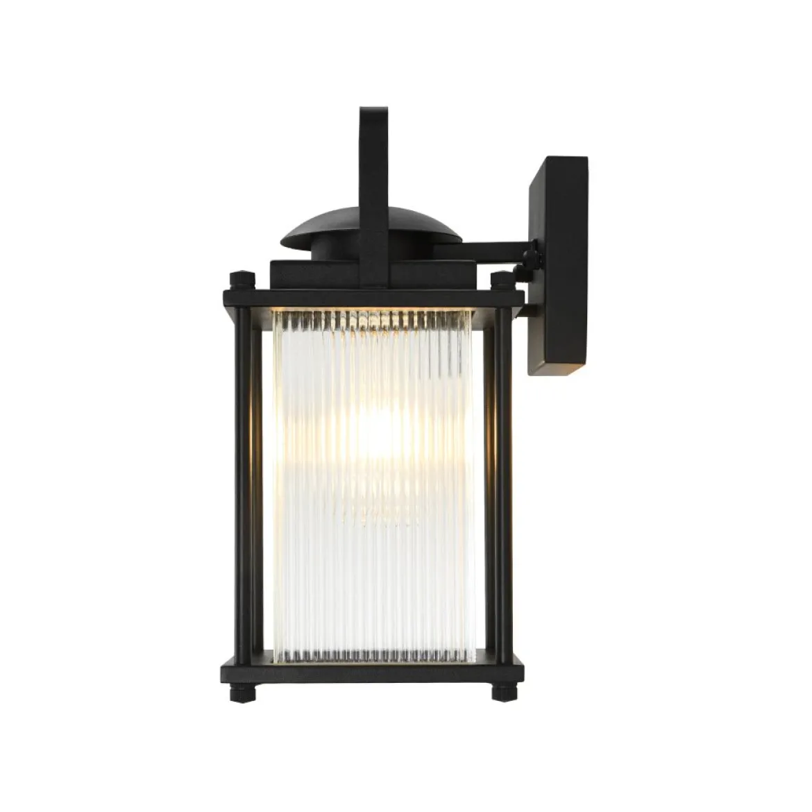 IP23 Black Ribbed Glass Square Outdoor Wall Lantern