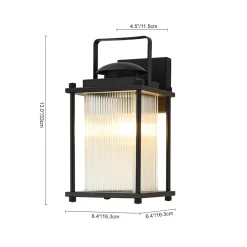 IP23 Black Ribbed Glass Square Outdoor Wall Lantern