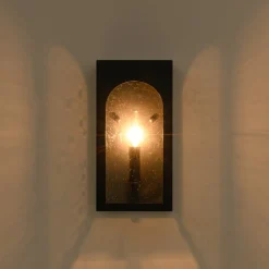 IP23 Black Seeded Glass Square Box Outdoor Wall Lantern