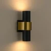 IP54 2-Light Black Brass Tube LED Outdoor Wall Lamp