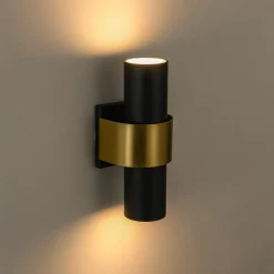 IP54 2-Light Black Brass Tube LED Outdoor Wall Lamp