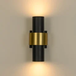 IP54 2-Light Black Brass Tube LED Outdoor Wall Lamp