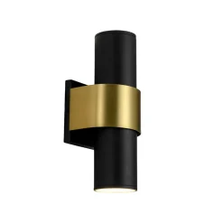 IP54 2-Light Black Brass Tube LED Outdoor Wall Lamp