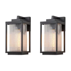 IP23 1-Light Black Ribbed Glass Outdoor Wall Lantern
