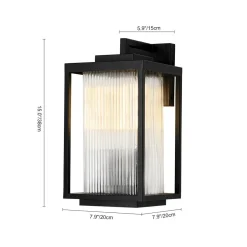 IP23 1-Light Black Ribbed Glass Outdoor Wall Lantern
