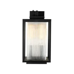 IP23 1-Light Black Ribbed Glass Outdoor Wall Lantern