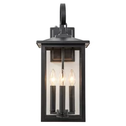 IP23 Matte Black Farmhouse 3-Light Lantern Outdoor Wall Light